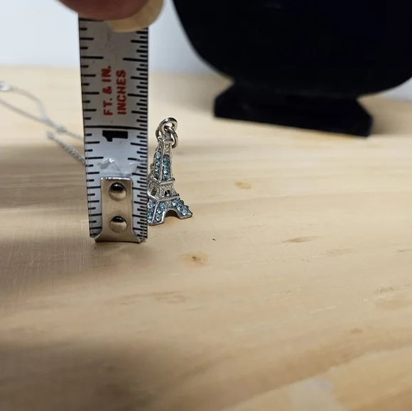 4-sided Blue Rhinestone Eiffel Tower Pendant Necklace - Picture 4 of 6